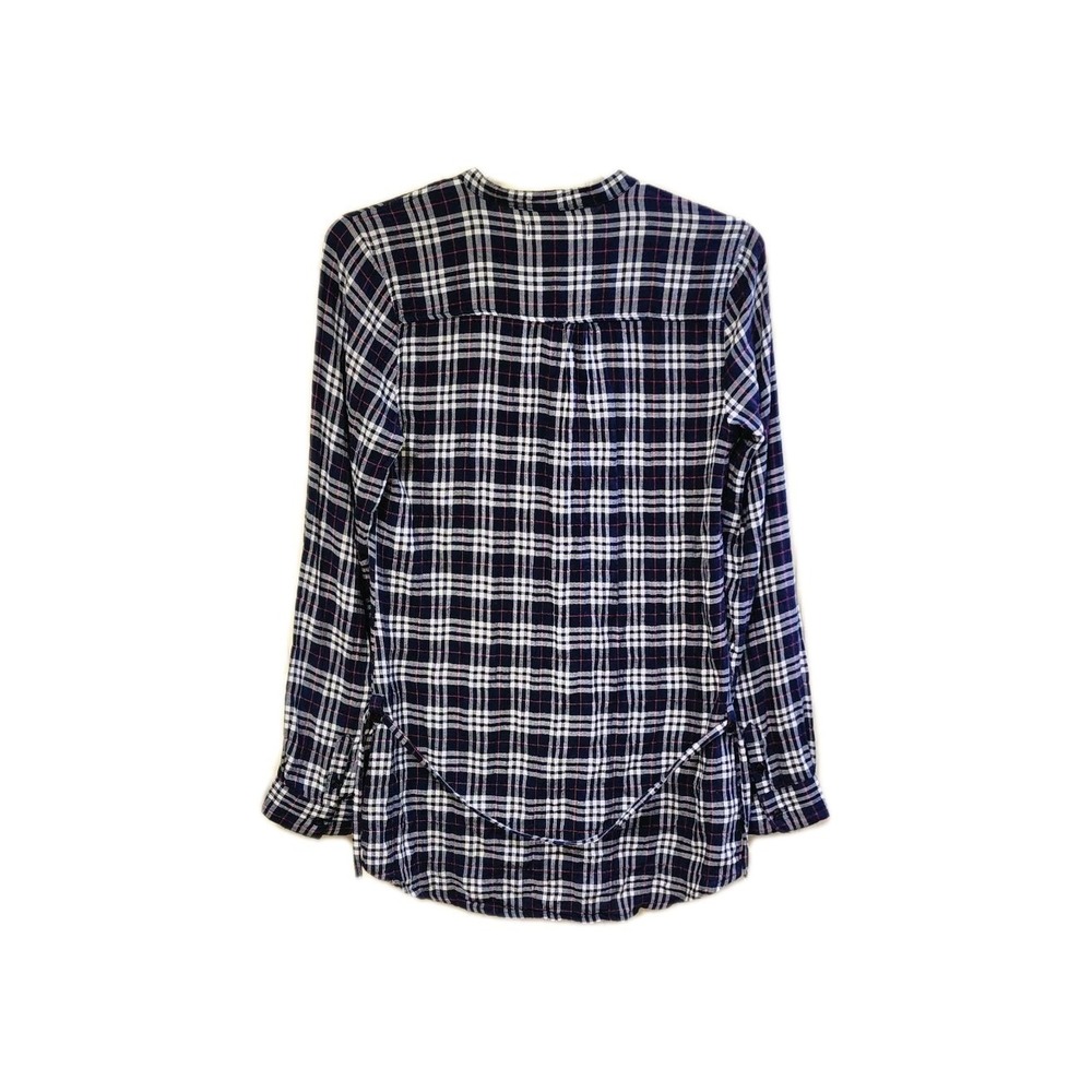 Womens AEROPOSTALE Navy Plaid Ruffle Tunic Long Sleeve Shirt Size Medium - Picture 2 of 8